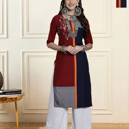 HERE&NOW Selection Of 2 Colourblocked Round Neck Straight Kurta-6