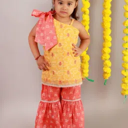 Lil Drama Kids Yellow with Peach Printed Kurta with Sharara-image-11