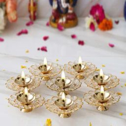 eCraftIndia Gold Crystal Small Bowl Shape Crystal Diyas - Set of 8-image-8