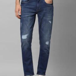 Louis Philippe Jeans Navy Cotton Regular Fit Distressed Jeans-image-85