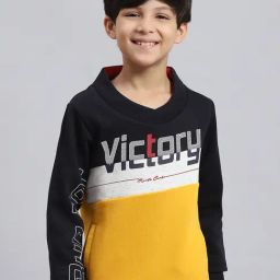 Monte Carlo Kids Navy & Mustard Printed Full Sleeves Sweatshirt-image-90