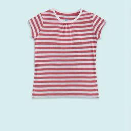 Pantaloons Junior Coral Red & White Cotton Striped T-Shirt-image-99