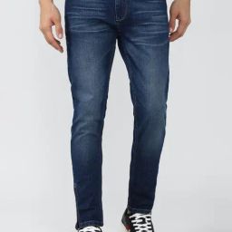 Peter England Jeans Navy Cotton Slim Fit Jeans-picture-31
