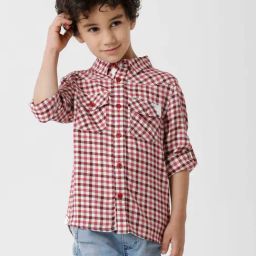Kate & Oscar Kids Pink & White Chequered Full Sleeves Shirt-image-71