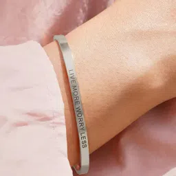 Joker & Witch Live More, Worry Less Silver Mantra Band Flexible fit Bracelet-image-86