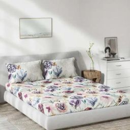 DDecor Summer Blooms Purple Cotton 136 TC Double Bedsheet With 2 Pillow Covers-image-23