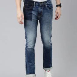 CINOCCI Blue Cotton Slim Fit Jeans-image-38