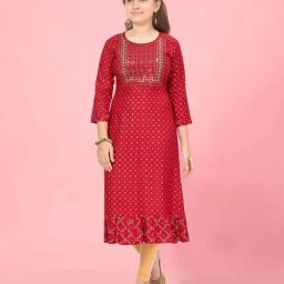 Aarika Kids Maroon & Fawn Beige Embroidered Kurti Set-image-70