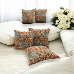 LUSHLYF Maroon & Grey 5 Pieces Geometric Printed Jacquard Square Cushion Covers-picture-6