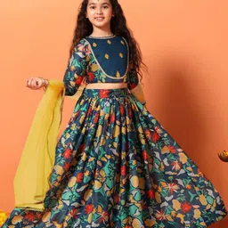 Sangria Girls Silk Blend Printed Ready to Wear Lehenga & Blouse With Dupatta-picture-13