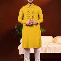 TheEthnic.Co Men Ethnic Motifs Embroidered Pure Cotton Kurta with Churidar-picture-18
