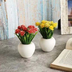 Foliyaj Multicolor Plastic Artificial Mini Plants With Roses - Set of 2-72