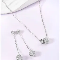 Peora Silver CZ Studded Band Ring Pendant Chain & Drop Earrings-image-76