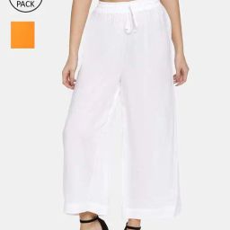 TWIN BIRDS White & Orange Mid Rise Palazzos - Pack Of 2-picture-43