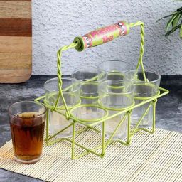 VarEesha Transparent & Green Glass Tea Cup with Holder - Set of 6-image-17