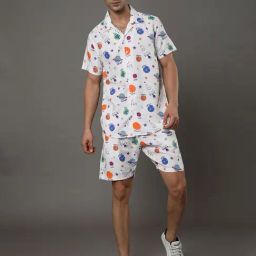 Bushirt White Regular Fit Printed Shirt & Shorts Set-image-94