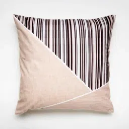 Aura Pink & Brown Striped Printed Square Cushion Cover-58