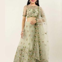 F Plus Fashion Girls Green Net Semi-Stitched Lehenga Choli-picture-24