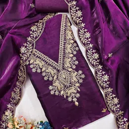 KALINI Embroidered Art Silk Unstitched Dress Material-picture-0