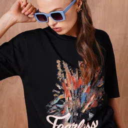 The Roadster Lifestyle Co Oversized-Fit Abstract Printed Cotton T-Shirt-image-37