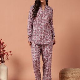 Plagg Printed Mandarin Collar Neck Top With Trousers Co-Ords-image-89