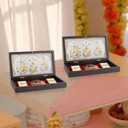 Golden Peacock 2-Pcs Brown 24Ct Gold Foil Laxmi Ganesh Saraswati Pooja Box-image-95