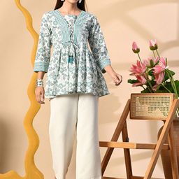 Anouk Rustic Women Floral Printed Square Neck Pure Cotton Anarkali Kurti-13
