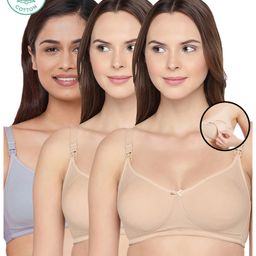 Inner Sense Pack Of 3 Organic Cotton Antimicrobial Solid Colour Nursing Bra - Beige & Grey-image-77