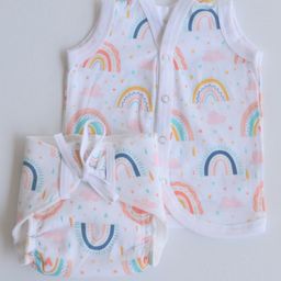 Yellow Doodle 100% Organic Cotton Sleeveless Vest And Cloth Nappy Look for Rainbows Babywear Set Medium - Peach-image-94