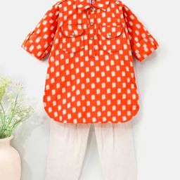 Babyhug Full Sleeves Kurta and Pyjama Set Block Print - Orange & Cream-image-87