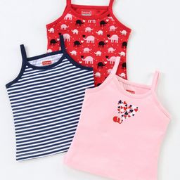 Babyhug 100% Cotton Sleeveless Floral Print & Striped Slips Pack of 3 - Red Black & Pink-image-22