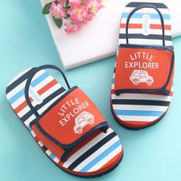 Babyoye Flip Flops with Back Strap Car Print - Red-picture-4