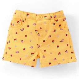 Babyhug Cotton Woven Knee Length Stretchable Shorts Cherry Print - Yellow-image-9