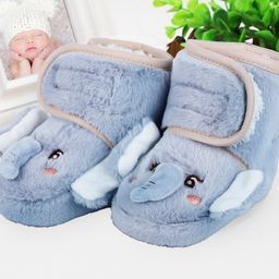 Baby Moo 3D Elephant Face Detailed Velcro Closure Fur Booties - Blue-image-52