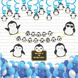 Untumble Penguin Theme Birthday Decoration Swirls Kit for Kids, Blue - Pack of 56-image-64