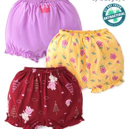 Babyoye Eco Conscious Cotton Bloomers With Floral Print - Yellow Pink & Maroon-image-38