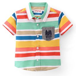 Babyhug Cotton Knit  Half Sleeve Regular Collar Striped Shirt Surf Board Print  - Multicolour-image-37