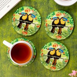 Kolorobia Tropical Rain Forest World Toucan Inspired Round Glass Coaster-image-81