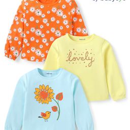 Babyoye Female 100% Cotton With Eco- Jiva Finish Full Sleeves Floral Printed Tops Pack of 3 - Yellow Light Blue & Orange-image-8