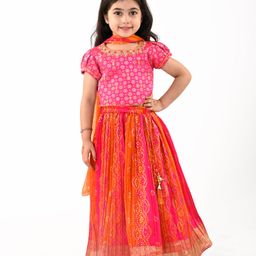 Babyhug Woven Short Sleeves Embroidered Choli with Brocade Lehenga & Dupatta Set - Fuschia-image-57