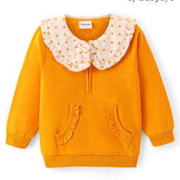Babyoye 100% Cotton Full Sleeves Peter Pan Collar Sweatshirts with Polka Dot Print & Kangaroo Pockets - Yellow-image-96