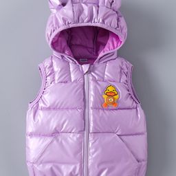 Kookie Kids Sleeveless Padded Hooded Jacket with Ears Applique & Duck Patch Detailing - Lavender-image-67