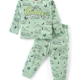 Babyhug Cotton Knit Full Sleeves Night Suit With Outdoor Camping Print - Green-image-71