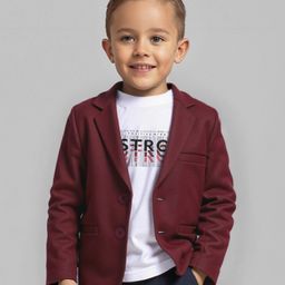 Babyhug Woven Full Sleeves Solid Colour Blazer & Text Printed T-Shirt - Maroon-image-101