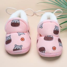Baby Moo Hippo Designed Slip On Anti Skid Plush Booties - Pink-picture-28