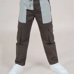 Kiddopanti Cotton Full Length Contrast Patch Pocket Cargo Pant With Elasticated Drawstring - Military Green & Light Green-picture-40