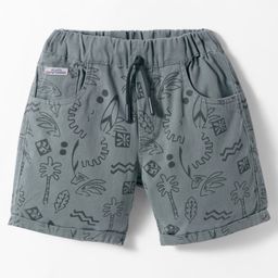 Olio Kids Cotton Knit Above Knee Length Shorts with Beach Theme Print - Mint-image-9
