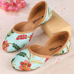 Cute Walk by Babyhug Slip On Mojaris with Floral Embroidery - Sea Green-picture-47
