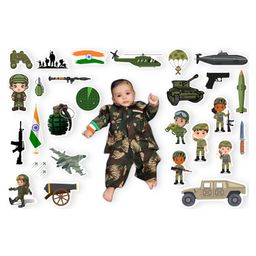 TodFod 20+ Pcs Indian army Theme Photo Booth Cards/Props for Boys, Kids, New Born, Indian army Theme Props for Photoshoot Celebrations Decorations Indian army Props Cardstock-10