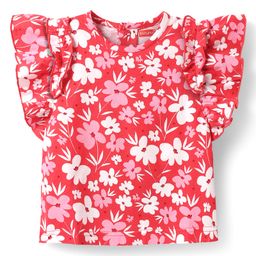 Babyhug Cotton Knit Frill Sleeves Top With Floral Print - Red-image-27
